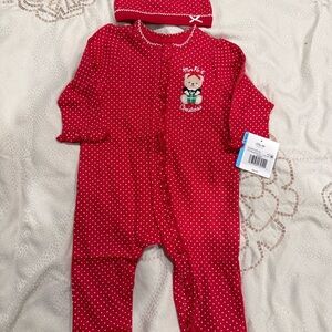 Little Me Festive Red and White Footie